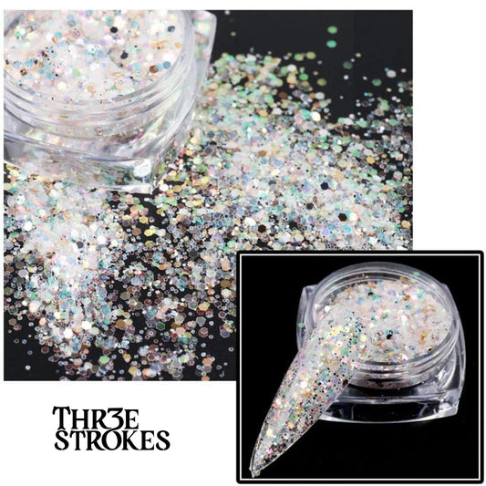 gv175 THR3E STROKES Holographic Nail Art Sequins Glitter Kits 6 Boxes 3D Nails Glitter Metallic Shining Flakes Acrylic Powder Dust Sequins for Nails Decoration Holographic Manicure Tips (Mixed Color - Fresh) (D32)