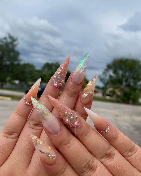 GV30 THR3E STROKES Soft Gel Nail Tips, Full Cover Clear Soft Nail Tips for Artificial False Nails Extension Nail Salons DIY Nail Art with Box, 440PCS (LONG STILETTO N2)