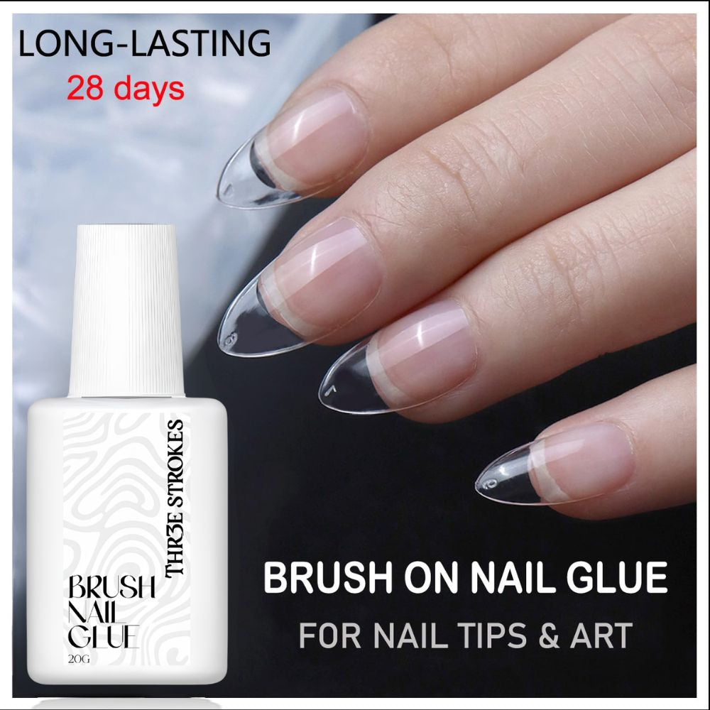 GV1077 THR3E STROKES Brush Nail Glue 20g | Super Strong Hold | Fast Drying | Long Lasting 28 Days | For Press On Nails, Nail Tips & Nail Art | Professional Brush On Nail Adhesive