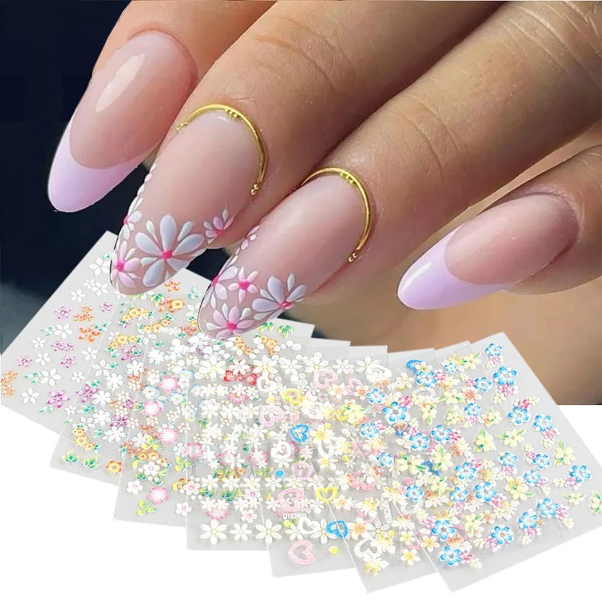 GV149 THR3E STROKES 30 Sheets Nail Art Stickers 3D Self-Adhesive Nail Decals Line Star Nail Stickers for Acrylic Nails Gold Leaf Diamond Nail Supplies for Women (PASTEL30(D19))