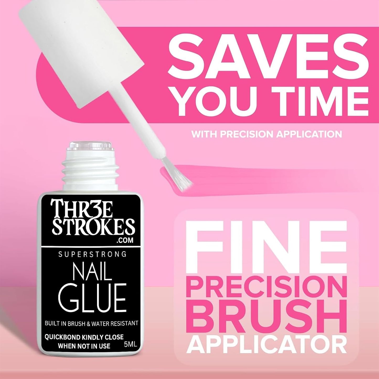 GV52 THR3E STROKES Super Strong Nail Glue For Nail Tips, Acrylic Nails and Press On Nails 5ML Nail Bond Brush On Nail Glue Long Lasting Nail Glue For Acrylic Nails Fake Nails Tips Nail Glue Gel
