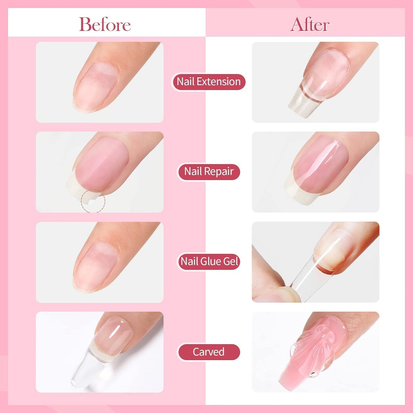 GV45 THR3E STROKES Solid Builder Nail Gel,15ML 4 in 1 Nail Extension Gel UV Nail Glue for Acrylic Nails Rhinestones Gel 3D Nail Sculpture Gel 3D Molding Hard Gel for Nails UV/LED Nail Lamp Required (Pink) (UV/LED LAMP REQUIRED)