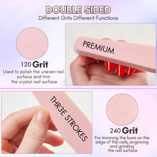 GV37 THR3E STROKES Nail Buffer Block Nail Prep Sponge Nail Files 120/240 Grit Pink Nail Sanding Buffer for Acrylic Nails 10Pcs Professional Nail Supplies Pedicure Nail Buffers Manicure Tools