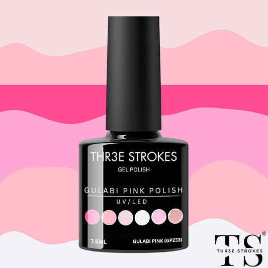 GV9 THR3E STROKES Gel Nail Polish Set- 6 Colors Nude Gel Polish All Seasons Skin Tones Pink Neutral Brown Gel Polish Kit (Uv/Led Lamp Required) Shades Need At Least 3 Layers, Shine Finish, 7.5 Milliliters (GULABI PINK GP233, 15ml)