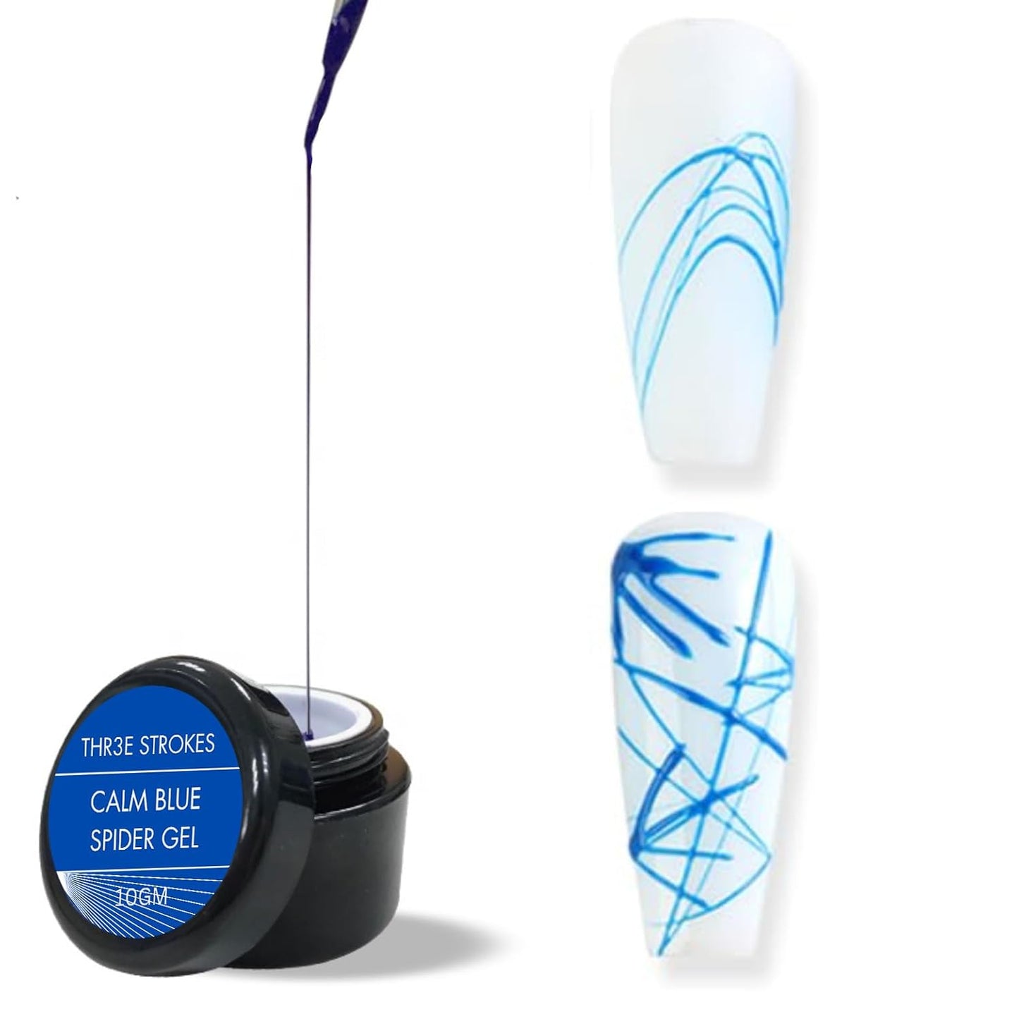GV109 THR3E STROKES Blue Spider Gel Polish Kit Nail Spider Gel Paint For Nail Art Polish Thin Brush Spider Nail Gel Art Paint For Nails Uv Led Nail Polish Drawing Painting Black White Gel Nail Polish Kit (UV REQUIRE) (BLUE)