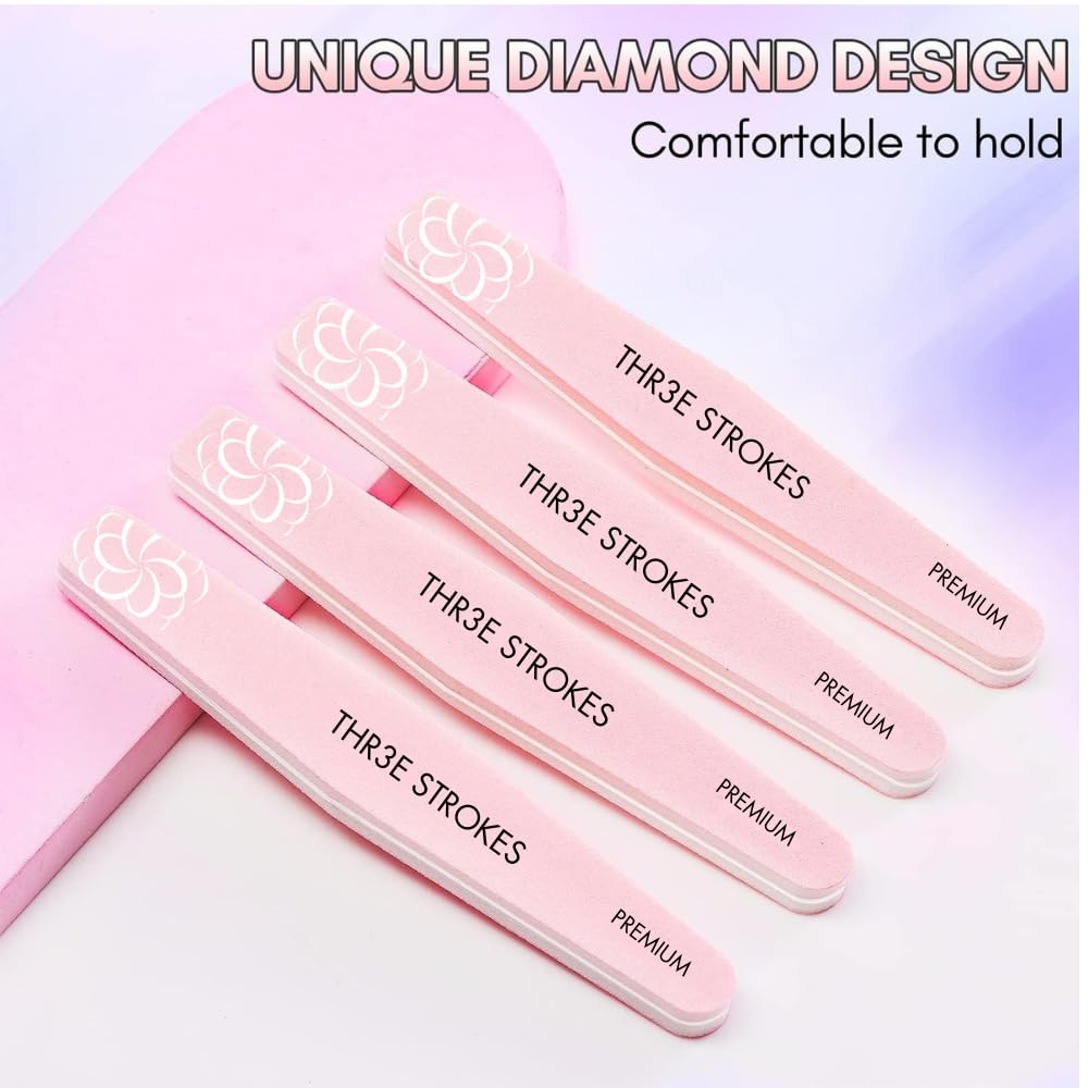 GV37 THR3E STROKES Nail Buffer Block Nail Prep Sponge Nail Files 120/240 Grit Pink Nail Sanding Buffer for Acrylic Nails 10Pcs Professional Nail Supplies Pedicure Nail Buffers Manicure Tools