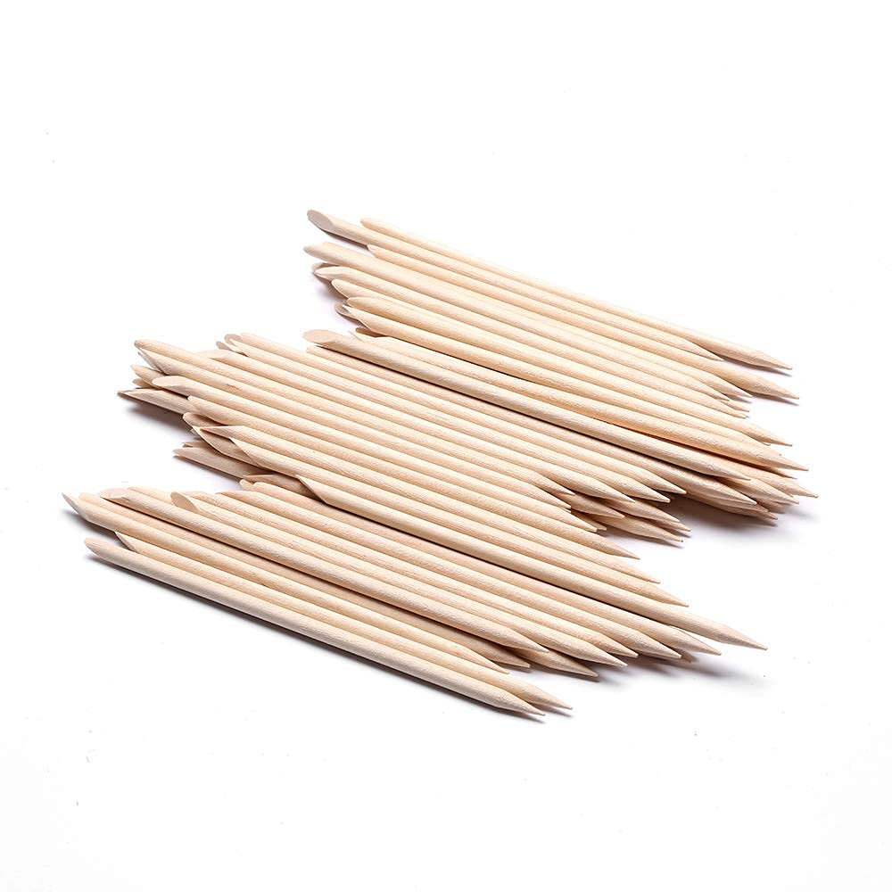 GV87 THR3E STROKES 100 pcs Orange Wood Nail Sticks Double Sided Multi Functional Cuticle Pusher Remover Manicure Pedicure Tool for Manicure Pedicure (100)