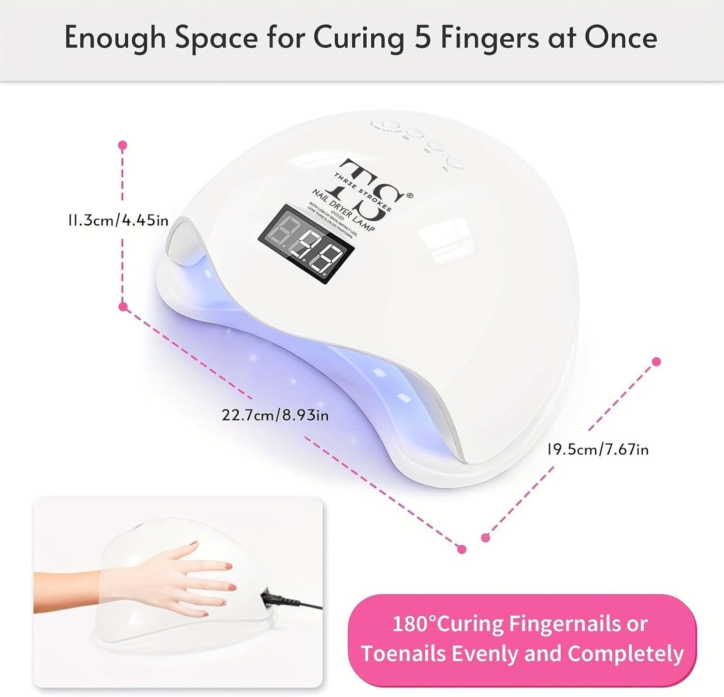 GV47 THR3E STROKES UV LED Nail Lamp | 3-in-1 Gel Polish UV Light & Nail Dryer Machine | Low UV Rays Transmission for Safer Gel Curing | Professional Salon-Quality at Home | White Sun UV Lamp for Nails Art #BESAFE