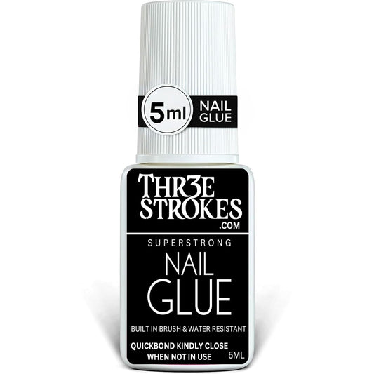 GV52 THR3E STROKES Super Strong Nail Glue For Nail Tips, Acrylic Nails and Press On Nails 5ML Nail Bond Brush On Nail Glue Long Lasting Nail Glue For Acrylic Nails Fake Nails Tips Nail Glue Gel