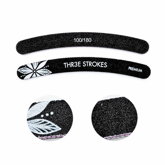 GV97 THR3E STROKES 10 Pack 100/180 Grit Banana Nail Files, Black Professional Reusable Emery Boards Manicure Tool for Acrylic Nails, Nail Buffering Files