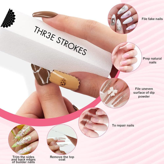 GV91 THR3E STROKES Nail Buffer Block,120Grit 4pcs Sponge Nail Files for Natural Nails Professional Washable White Buffer Polisher Sanding Buffer for Acrylic Nails Manicure Tools for Salon Beginner