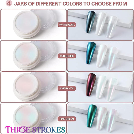 GV59 THR3E STROKES Chrome Nail Powder Metallic Mirror Glitter Effect Pigment Iridescent Aurora Mermaid Pearl Dust Kit for Gel Polish Nail Art Decoration, Resin Craft Arylic Powder (acp4) (Each 0.5gm)