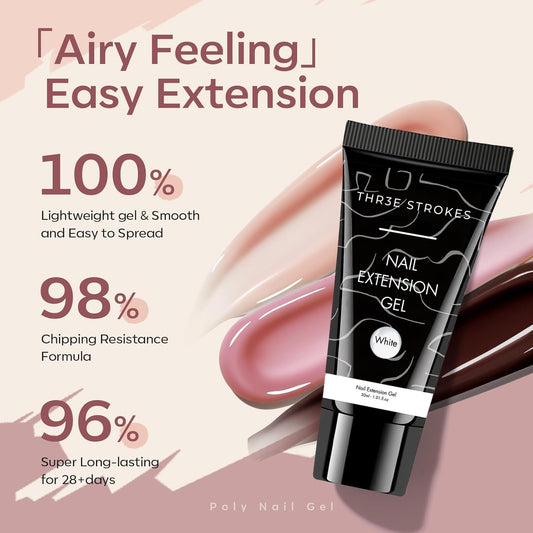 GV128 THR3E STROKES PolyGel Quick Upgrade Poly Gel Kits,30ML Polygel Nail Kit Builder Gel,Nail Extension Gel Trendy Nail Art Design Salon Nail Easy DIY at Home (2 WHITE) (UV/LED LAMP REQUIRED)