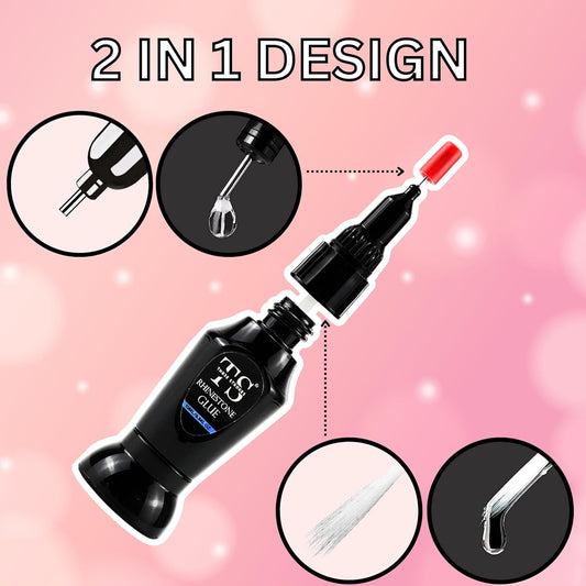 GV49 THR3E STROKES Nail Rhinestone Glue Gel, Upgrade Gel Nail Glue with Brush & Pen Tip Super Strong Adhesive Precise for Nail Charms Crystals Rhinestones Beads Flower 3D Decorations 8ml(uv required)2in1