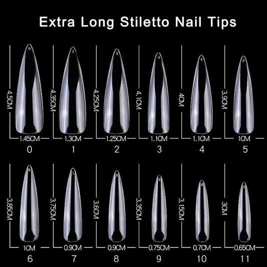 GV27 THR3E STROKES Soft Gel Nail Tips, Full Cover Clear Soft Nail Tips for Artificial False Nails Extension Nail Salons DIY Nail Art with Box, 440PCS (LONG STILETTO N11)