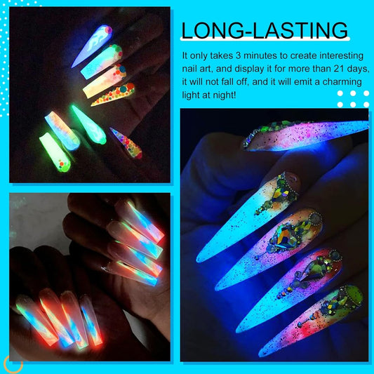 GV42 THR3E STROKES Gel Nail Polish Neon Gel Nail Polish Set Fluorescent Gel Polish Luminous Glow in Dark Gel Polish Orange Hot Pink Blue Yellow Green Purple Vibrant Spring Summer Gel Polish 7ML (UV/LED LIGHT REQUIRED) neongd
