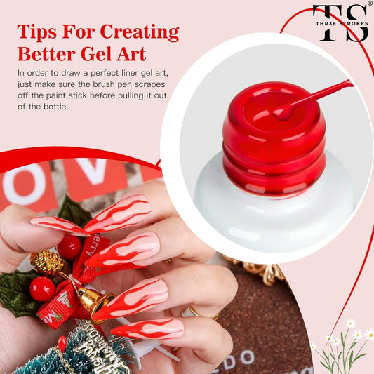 GV111 THR3E STROKES Gel Polish Red Gel Liner Gel Polish Nail Art Liner Red 1 pcs 8ml Classic Red Gel Nail Polish Art Paint for Nails Built Soak Off Uv Manicure Salon DIY at Home Nail Design Polish Gifts for Girl (Red)