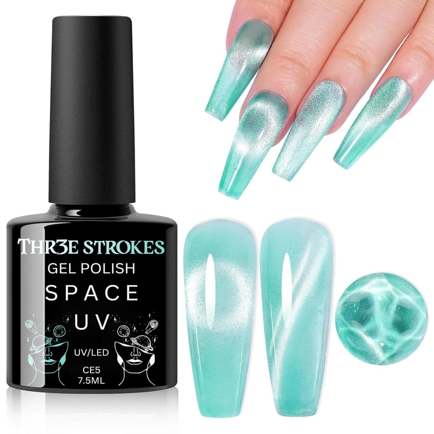 GV139 THR3E STROKES 9D Glitter Cat Eye Gel Magnetic Nail Polish Gel Art Manicure DIY at Home Soak Off UV Gel 7.5ML (CE5, 7.5ML)