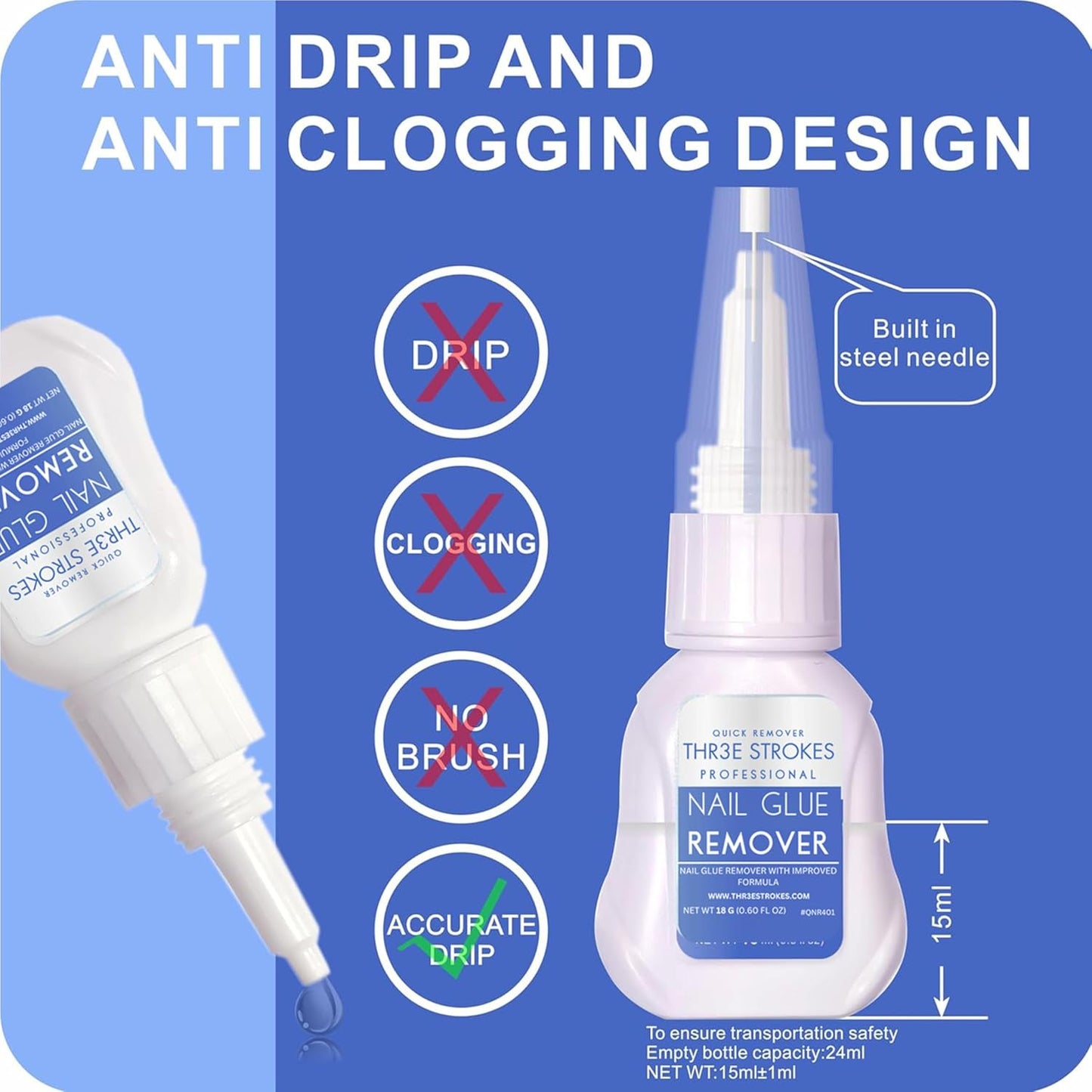 GV94 THR3E STROKES Super Strong Nail Glue Gel and Quickly Nail Glue Remover Kit Press on Nail,Long-lasting 30+ Days Without UV Light,Dropper-type Easily Remove Nail, Salon Professional Bundle (COMBO)