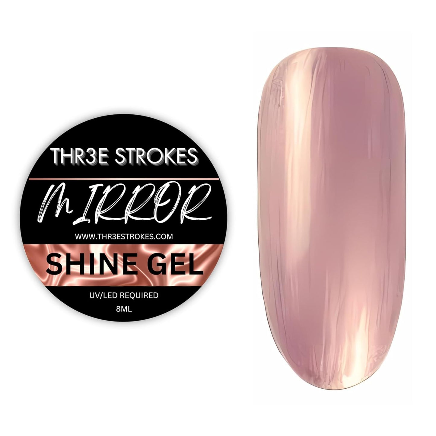 GV99 THR3E STROKES Chrome Gel Nail Polish, Metallic Gel Nail Polish, 8ml Rose Gold 3D Metal Painting Gel for Nail Art Soak off UV/LED Glossy Mirror Effect Nail Glue Gel for Home Salon DIY Manicure (ROSE GOLD)