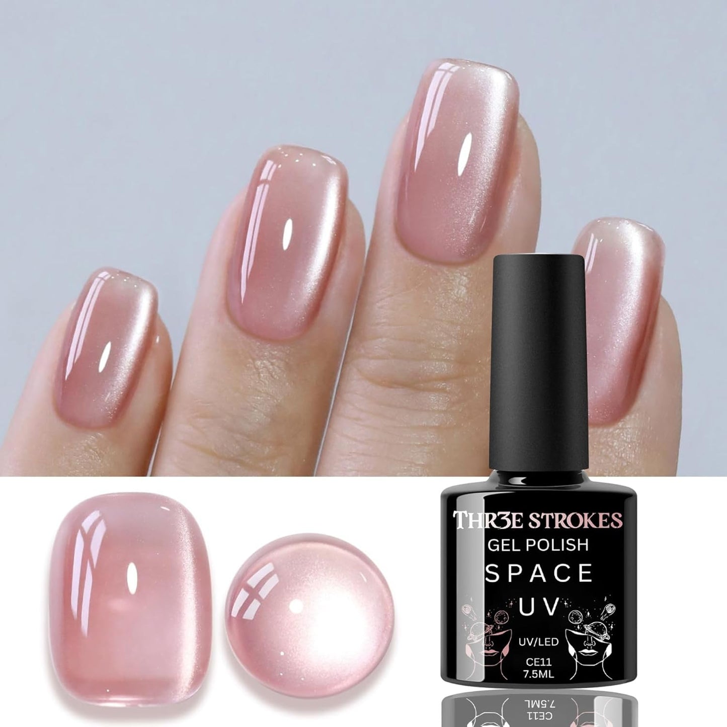 GV145 THR3E STROKES 9D Glitter Cat Eye Gel Magnetic Nail Polish Gel Art Manicure DIY at Home Soak Off UV Gel 7.5ML (CE11, 7.5ML)