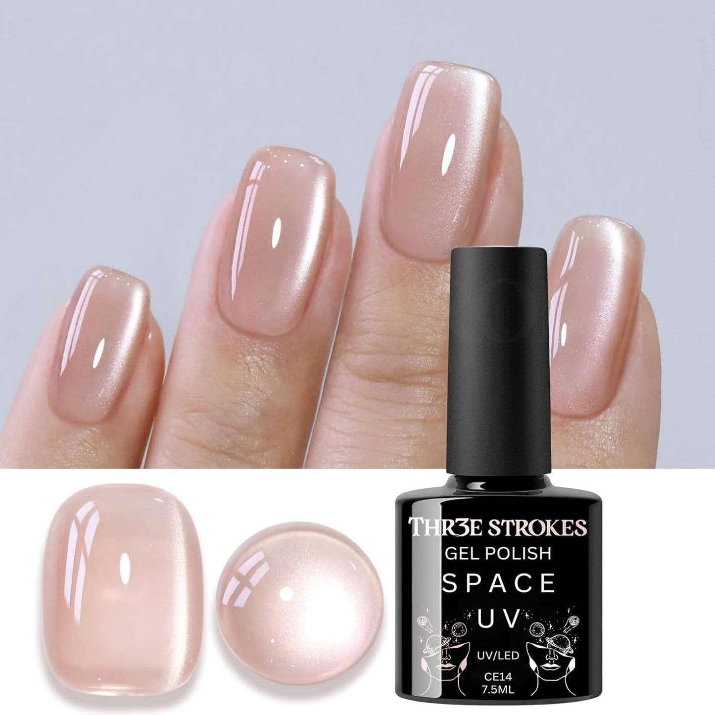 GV134 THR3E STROKES 9D Glitter Cat Eye Gel Magnetic Nail Polish Gel Art Manicure DIY at Home Soak Off UV Gel 7.5ML (CE14, 7.5ML)