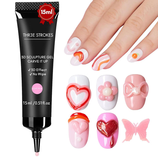 GV2 THR3E STROKES 15g 3D Sculpting Gel Nail Glue for Nail Designs and DIY Nail Art - Clear Gel Polish for Drawing, Molding, Sculpture and Decoration (UV/LED LAMP REQUIRED)