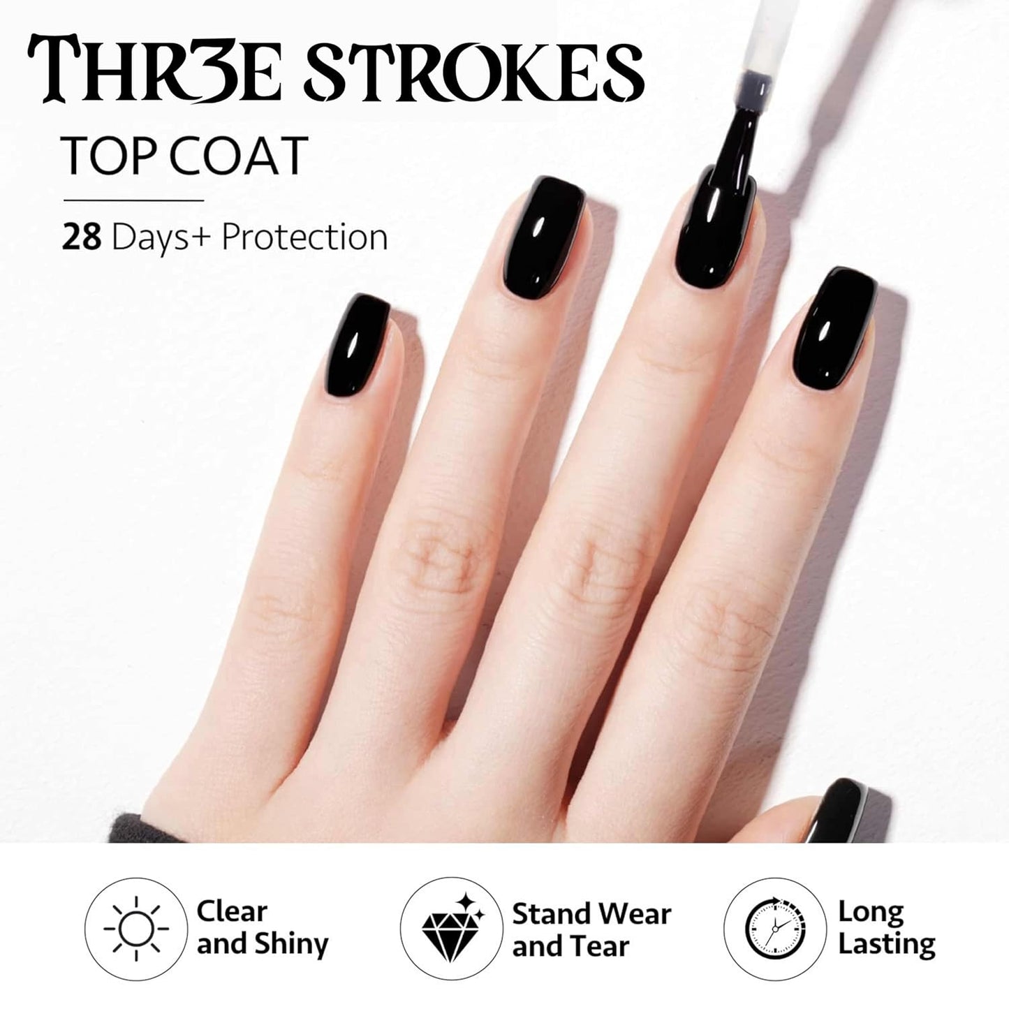 GV85 THR3E STROKES No-Wipe Top Coat and Base Coat Gel Set HEMA-FREE - Shine Finish Long Lasting, Soak-Off UV/LED Nail Lamp Cured Gel Base Top & Base Coat 15ml/each (Combo Pack) Nail Art Design Manicure Gifts for Women (GOLDEN SERIES)