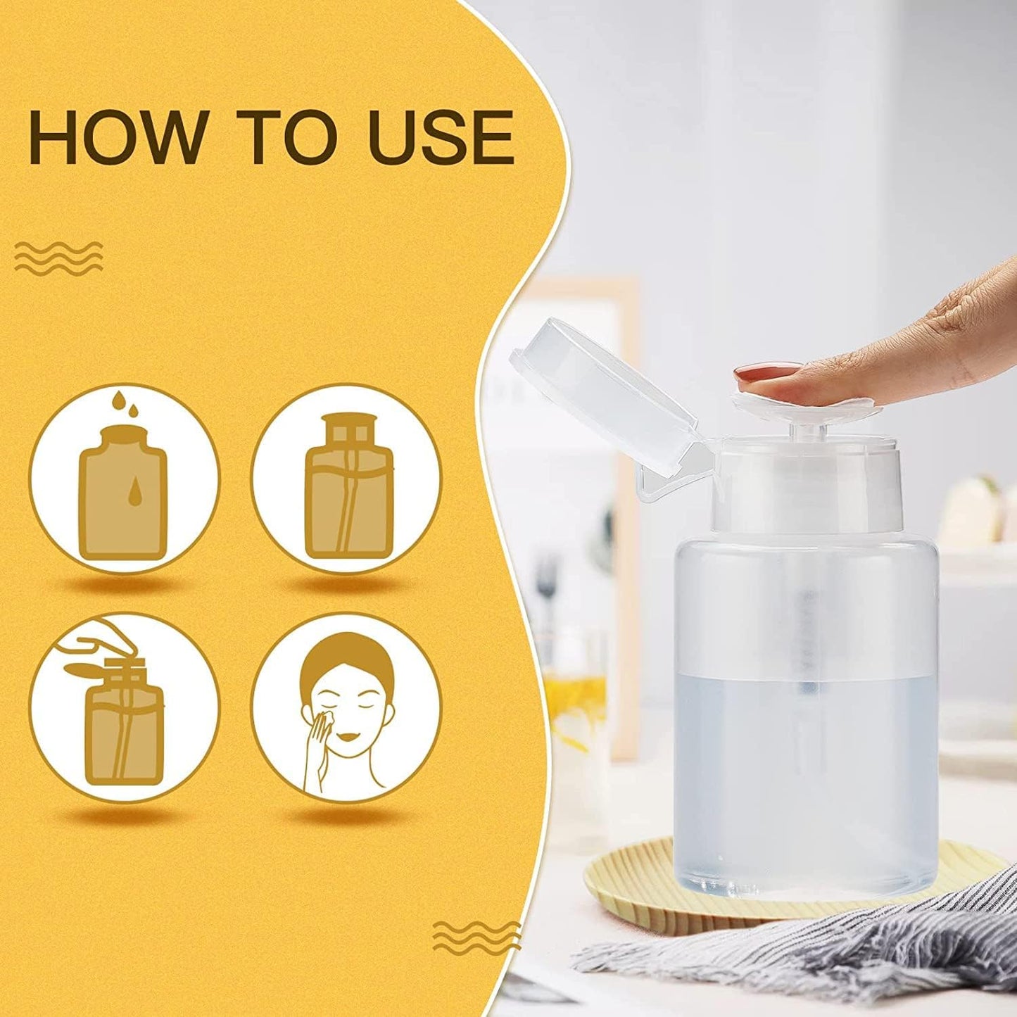 GV20 THR3E STROKES Nail Polish Remover Bottle, Push Down Pump Acetone Dispenser, Empty Makeup Acetone Containers (Pack of 1, Clear) MIX COLOUR MULTICOLOR