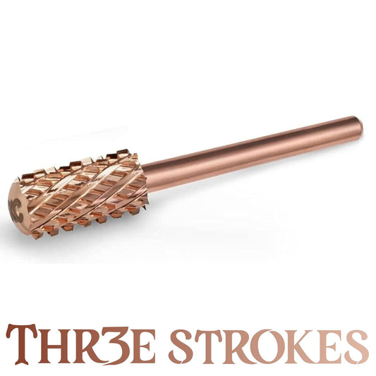 GV71 THR3E STROKES Nail Drill Bits, 3/32'' Smooth Round Top Large Barrel Carbide Bits, Suitable for Manicure Pedicure Cuticle Gel Polishing, Beginners Bits, Rose Gold, Series Bit (Quadruple Coarse-4XC, ROSE GOLD)