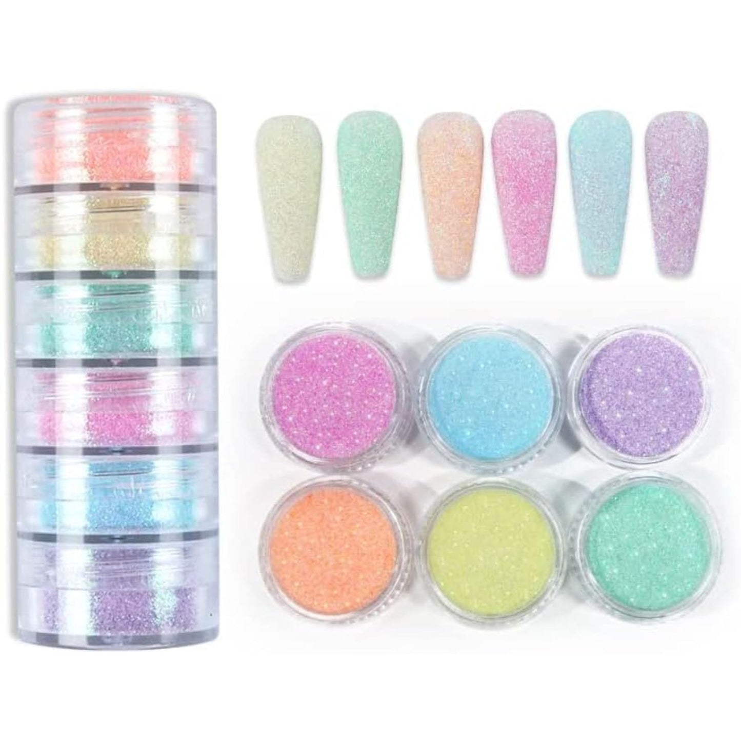 GV164 THR3E STROKES Colorful Glitter Sweater Powder Nail Kit, Holographic Macaron Nails Glitter Powder Complete Set with Bottled Colored Woolen Powder and Sparkling Glitter(6 Boxes) (d47)