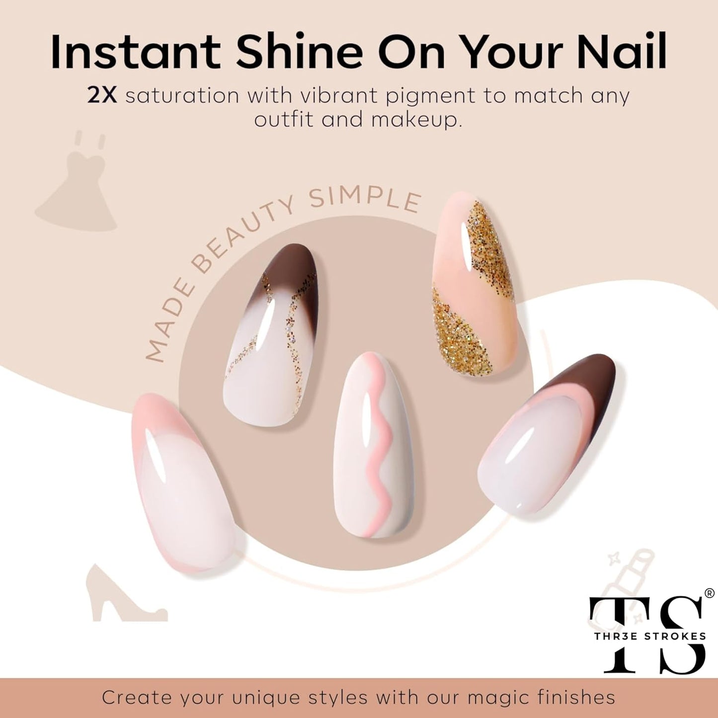 GV11 THR3E STROKES Gel Nail Polish Set- 6 Colors Nude Gel Polish All Seasons Skin Tones Pink Neutral Brown Gel Polish Kit (Uv/Led Lamp Required) Shades Need At Least 3 Layers, Shine Finish, 7.5 Milliliters (BOURBON 678, 15ml)