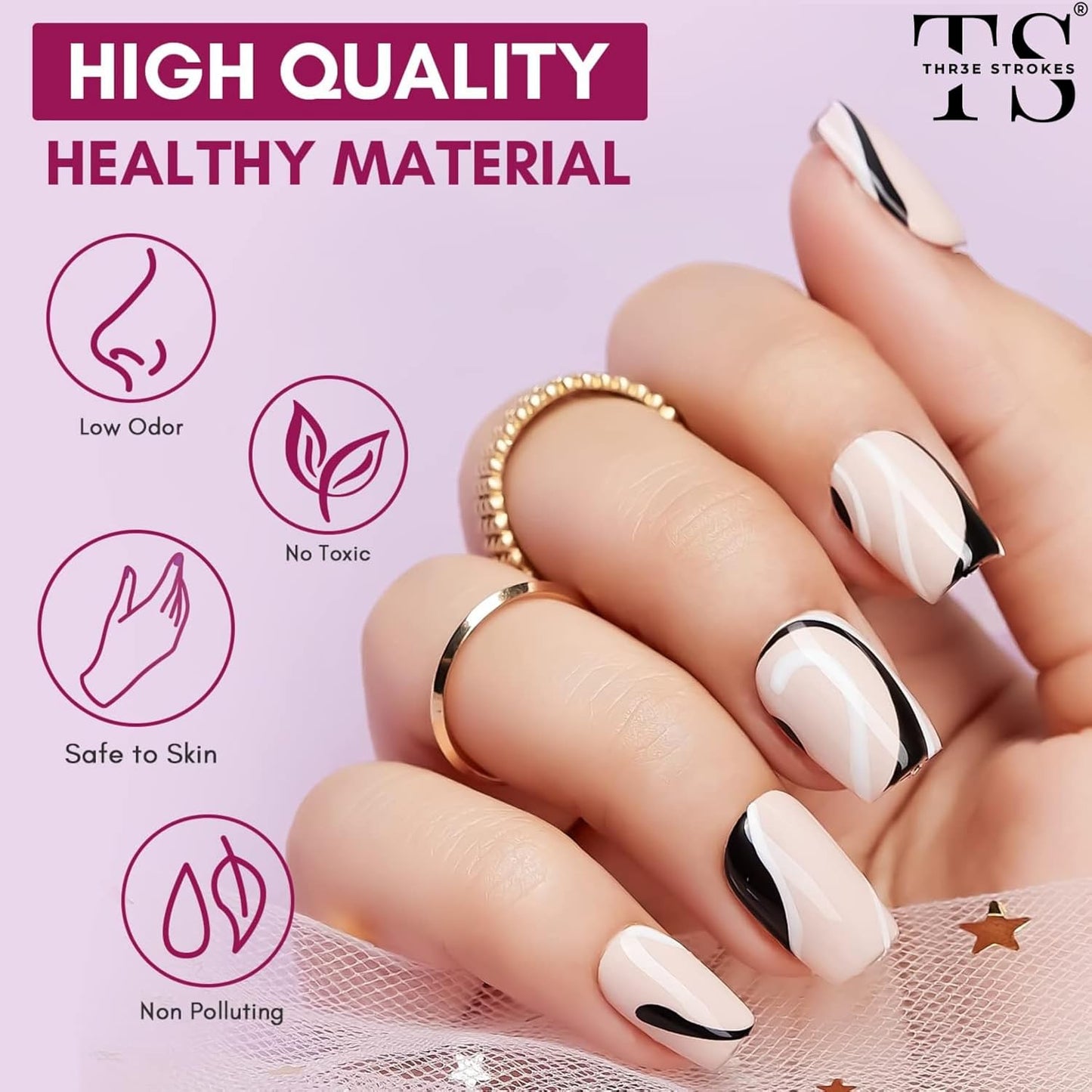 GV110 THR3E STROKES Gel Nail Polish Liner Set 8ML, Color Nail Art Winter French Polish White Black for French Tip Swirl Draw Nail Soak Off UV Curing Built Thin Brush Manicure Set For Salon DIY (White)