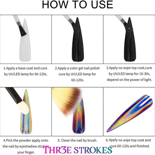 GV55 THR3E STROKES Chrome Nail Powder Metallic Mirror Glitter Effect Pigment Iridescent Aurora Mermaid Pearl Dust Kit for Gel Polish Nail Art Decoration, Resin Craft Arylic Powder (20)(Each 0.5gm)