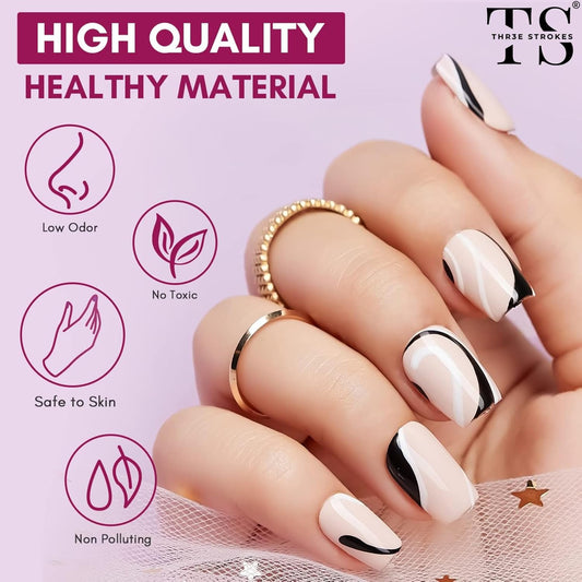 GV18 THR3E STROKES Liner Nail Art Gel Polish,Black Painted Gel Nail Design Polish 1 Bottle Soak off Curing Requires 8ml Build in Thin Brush for Classical Home Salon Diy Nail French Manicure Painting (Black)