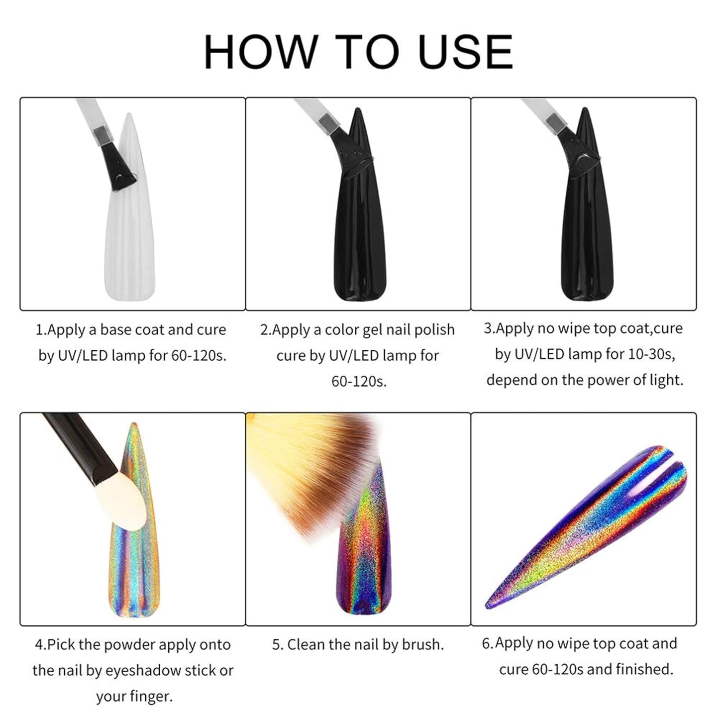 GV56 THR3E STROKES Chrome Nail Powder Metallic Mirror Glitter Effect Pigment Iridescent Aurora Mermaid Pearl Dust Kit for Gel Polish Nail Art Decoration, Resin Craft Arylic Powder (12) (Each 0.5gm)