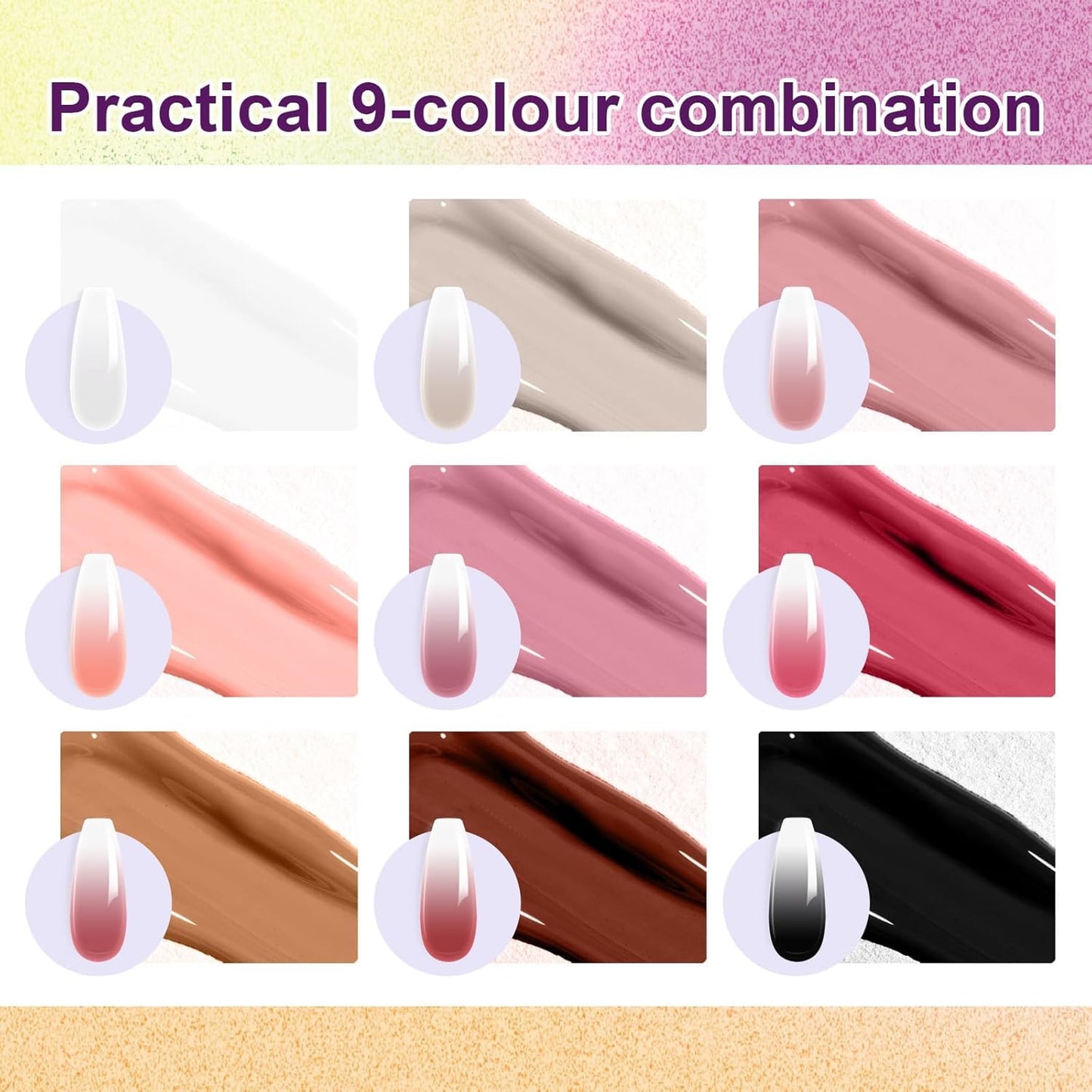 GV512 THR3E STROKES Solid Cream GelPolish Set, 9 Colors Pudding Gel Nail Polish Palette with Nail Brush, Nude Pink Orange Red Solid Gel Polish Nail Art Kit Soak Off Portable Gift for Girls/Friend DIY Home (B)