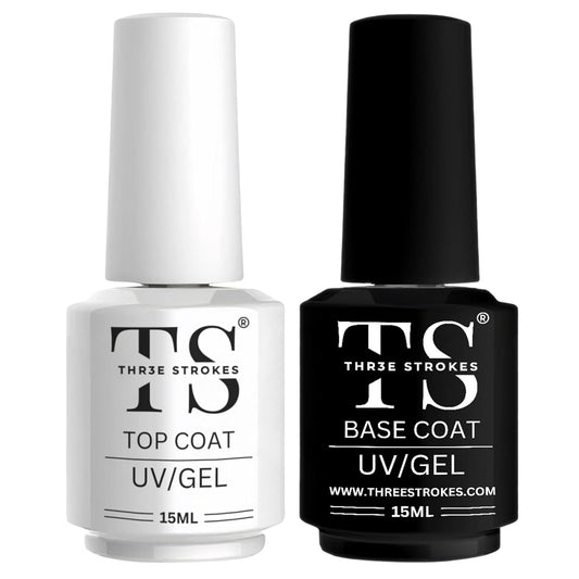 GV96 THR3E STROKES 2 Pcs 15Ml No Wipe Gel Top Coat And Base Coat Set - Soak Off Led Nail Lamp Gel Base Top Coat Finish Nail Art Design For Women. (Requires Uv Light)(Machine Se Sukhengi)