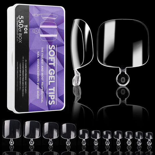 GV22 THR3E STROKES Soft Gel Nail Tips, Full Cover Clear Soft Nail Tips for Artificial False Nails Extension Nail Salons DIY Nail Art with Box, 550PCS (TOE NAILS)