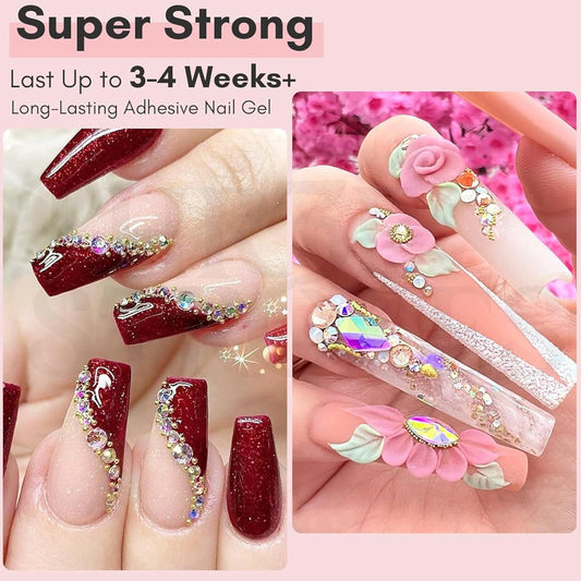 GV43 THR3E STROKES Nail Rhinestone Glue for Nails, Super Strong Gel Nail Glue for Nail Charm 3D Nails Bling Gel for Decoration Gem Nail Art Jewel Diamonds 15ML Cured Need Beauty Gift (UV REQUIRED)