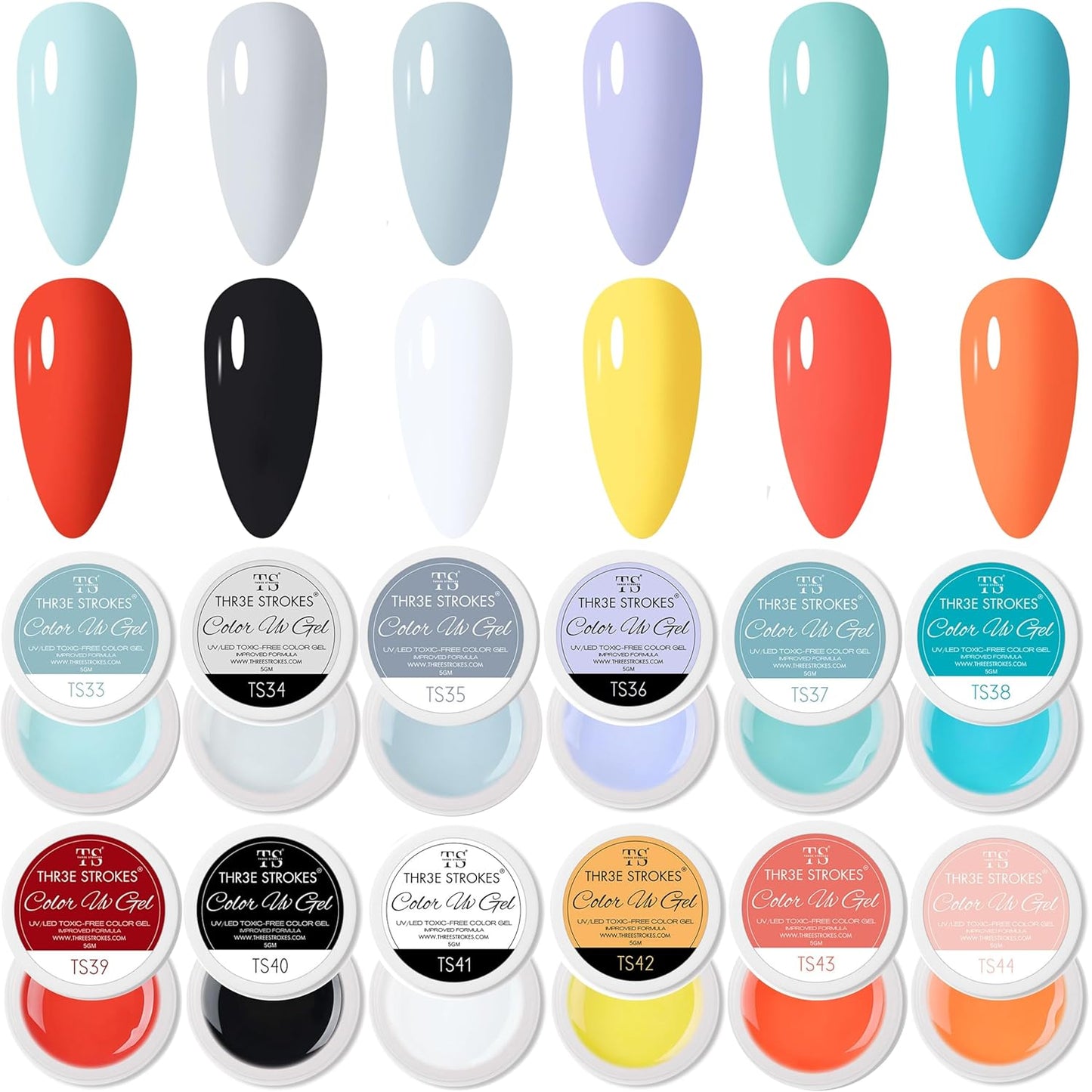 GV113 THR3E STROKES Gel Polish For Nail Art Set Of 6 long-lasting stay Gel Nail Polish Combo Set UV Lamp Dry 5ML (SPD 33-44)