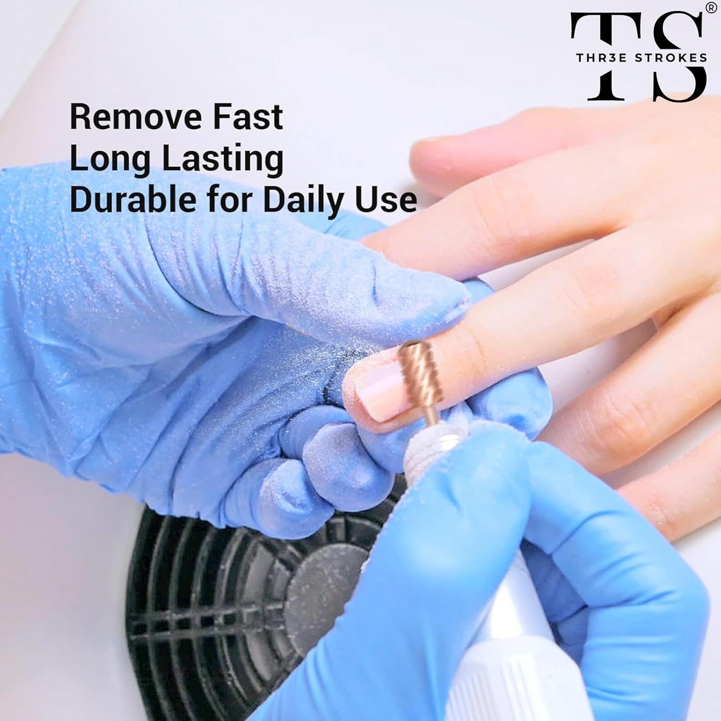 GV72 THR3E STROKES Nail Drill Bits, 3/32'' Smooth Round Top Large Barrel Carbide Bits, Suitable for Manicure Pedicure Cuticle Gel Polishing, Beginners Bits, Rose Gold, Series Bit (Triple Coarse-3XC, ROSE GOLD)