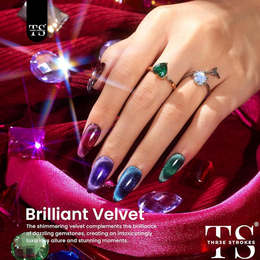 GV38 THR3E STROKES Cat Eye Gel Nail Polish Set 6 Colors, Glitter Red Shiny Brown Burgundy Purple Blue Green Magnetic Effect Sparkle Stunning Nail Gel Polish Gifts for Women, 2024 Limited Colors CLUSTER X