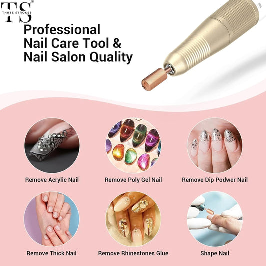 GV67 THR3E STROKES Nail Drill Bits, 3/32'' Smooth Round Top Large Barrel Carbide Bits, Suitable for Manicure Pedicure Cuticle Gel Polishing, Beginners Bits, Rose Gold, Series Bit (Extra Fine-XF, ROSE GOLD)