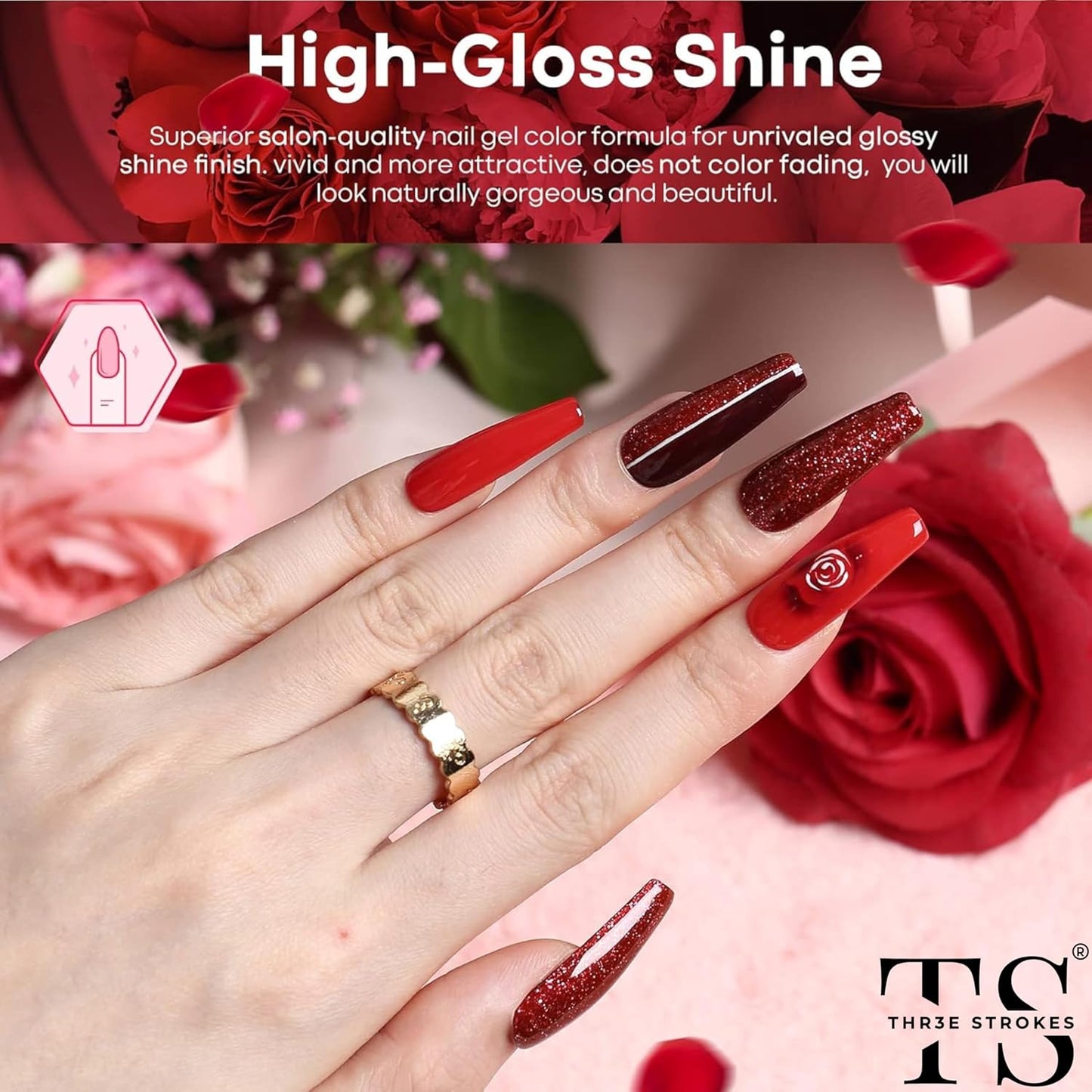 GV12 THR3E STROKES Gel Nail Polish Set- 6 Colors Nude Gel Polish All Seasons Skin Tones Pink Neutral Brown Gel Polish Kit (Uv/Led Lamp Required) Shades Need At Least 3 Layers, Shine Finish, 7.5 Milliliters (ROJA RED 888, 15ml)