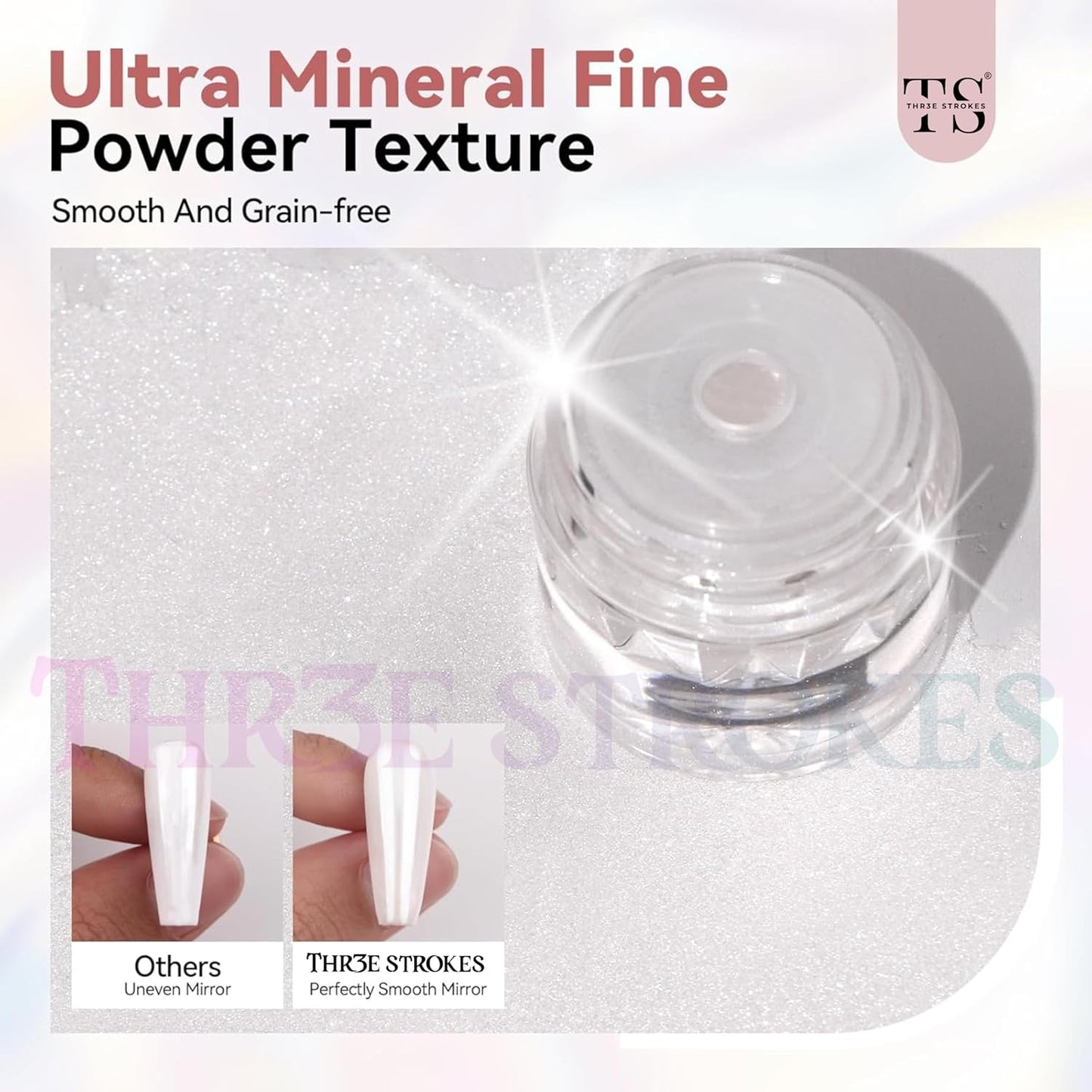 GV51 THR3E STROKES White Pearl Chrome Nail Powder - 1g Mirror Effect Chrome Powder for Gel Nails, Metallic Mermaid Chrome Nail Powder for Gel Polish, Pearl Nail Powder Glitter Dust Kit for Nail Art Decorations (WHITE PEARL)