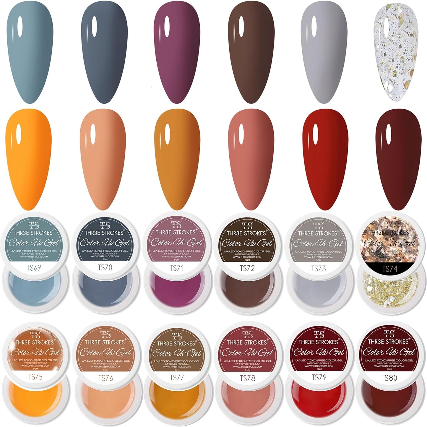 GV116 THR3E STROKES Gel Polish For Nail Art Set Of 6 long-lasting stay Gel Nail Polish Combo Set UV Lamp Dry 5ML (NINJA 69-80)