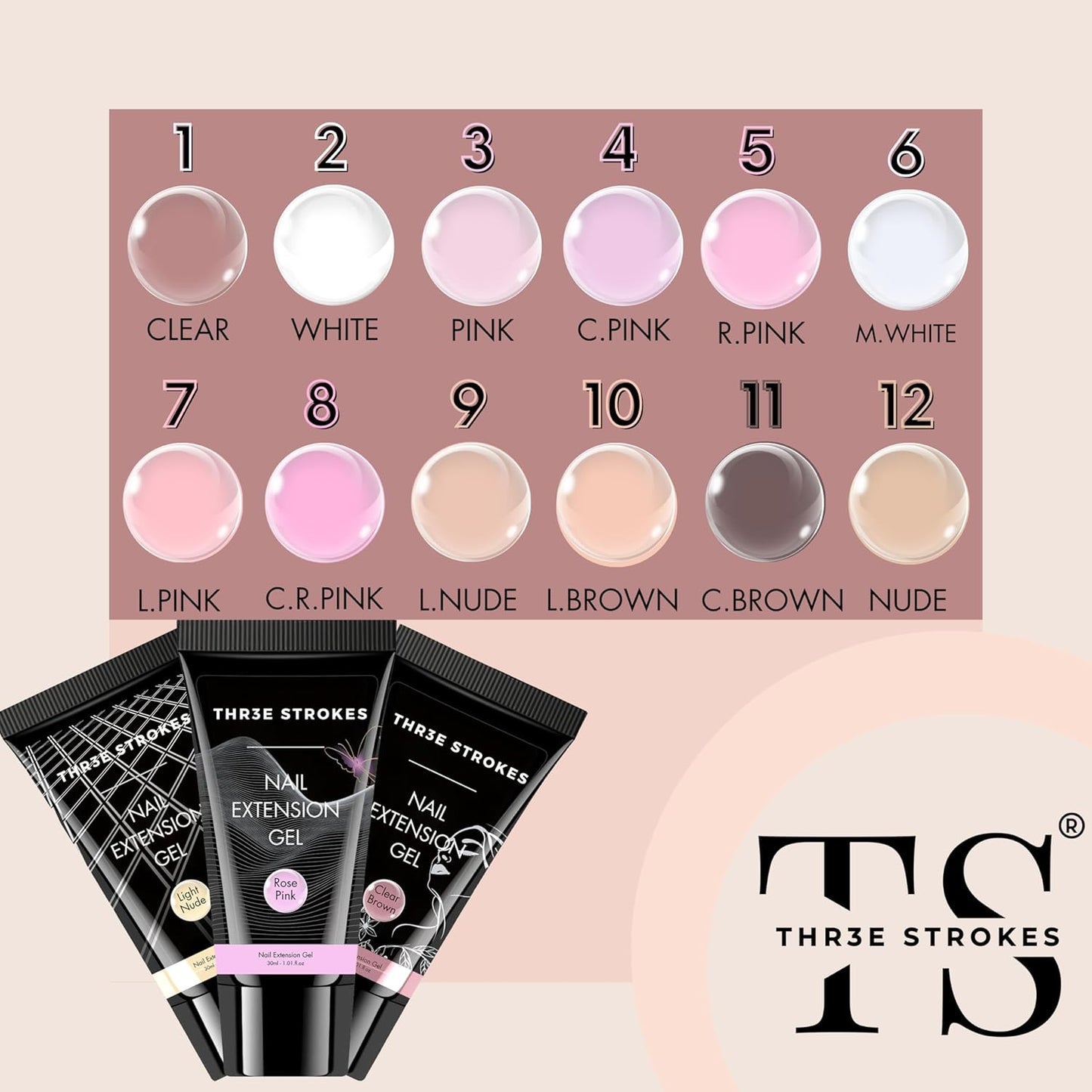 GV126 THR3E STROKES Polygel Quick Upgrade Poly Gel Kits,30Ml Polygel Nail Kit Builder Gel Finish,Nail Extension Gel Trendy Nail Art Design Salon Nail Easy Diy At Home (12 Nude) (Uv/Led Lamp Required)