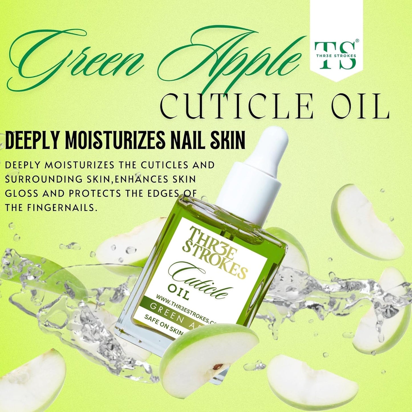 GV82 THR3E STROKES Naturale Revitalizing Cuticle Oil - Hydrating Oil For Repaired Cuticles Overnight - Remedy For Damaged Skin And Thin Nails - Paraben/Cruelty-Free Formula 15ML (GREEN APPLE)