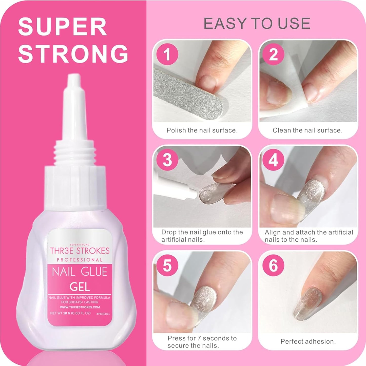 GV94 THR3E STROKES Super Strong Nail Glue Gel and Quickly Nail Glue Remover Kit Press on Nail,Long-lasting 30+ Days Without UV Light,Dropper-type Easily Remove Nail, Salon Professional Bundle (COMBO)